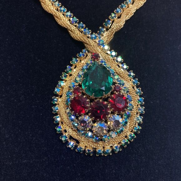 RARE JULIANA D&E EMERALD RUBY AB RHINESTONE necklace earrings Mesh Gold Book - Picture 3 of 16